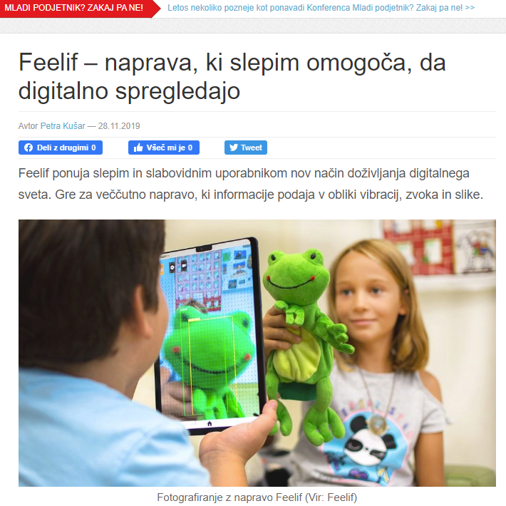 Feelif on website Mladi podjetnik